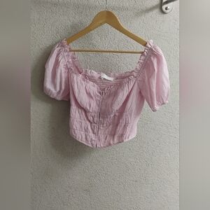 ASTR the Label Womens Ruffle Puff Sleeve Empress Top Sz M